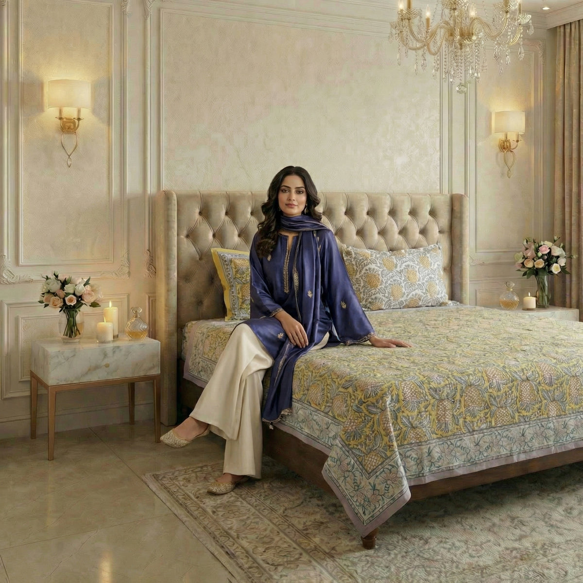 YELLOW FLORAL DESIGN BEDSHEET