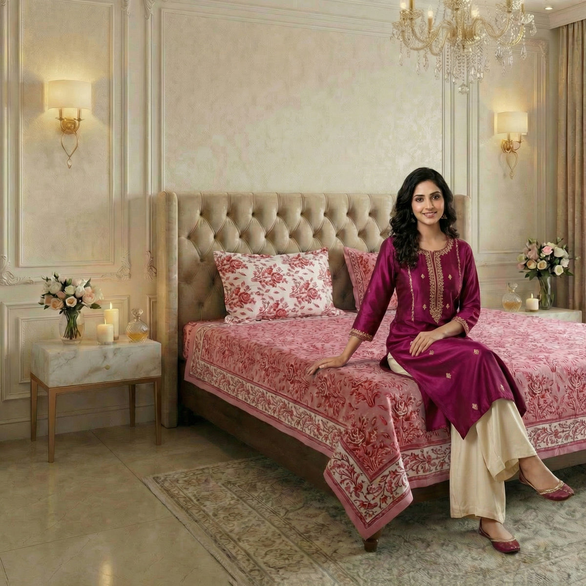 PINK FLORAL BEDSHEET